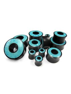 Pair of 3/4" Gauge (19mm) Crushed Turquoise Stone Inlay Tunnel Wood Plugs