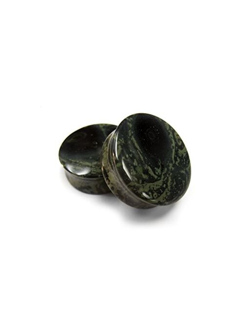 Urban Body Jewelry 1 Pair of 5/8" Gauge (16mm) Green Eye Jasper Stone Plugs - Double Flare