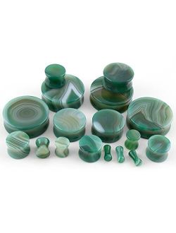 7/8" (22mm) Green Line Agate Stone Plugs/Gauges (1 Pair)