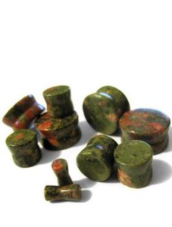 (8 Gauge ~ 3mm) 1 Pair of Organic Unakite Stone Plugs (Double Flare) (STN016)