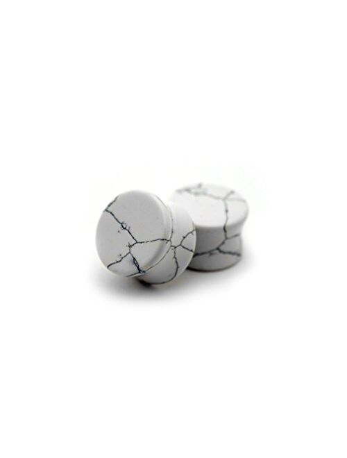 Urban Body Jewelry Pair of 6 Gauge (6G - 4mm) White Howlite Stone Plugs (STN074)