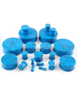 1 & 1/4" Inch (32mm) Howlite Turquoise Stone Plugs/Gauges (1 Pair)