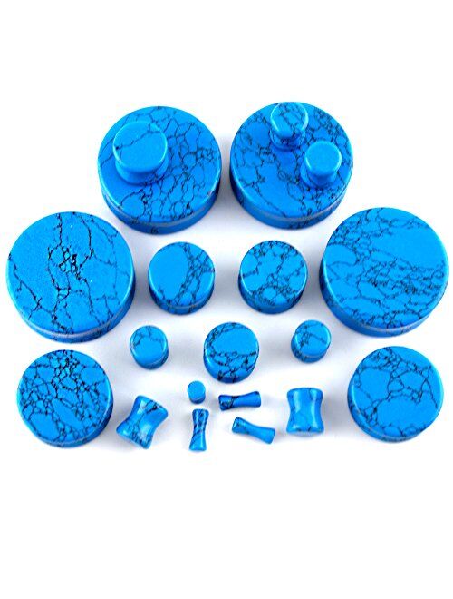 Urban Body Jewelry 1 & 1/4" Inch (32mm) Howlite Turquoise Stone Plugs/Gauges (1 Pair)