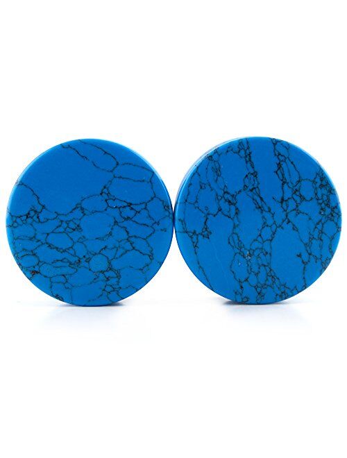 Urban Body Jewelry 1 & 1/4" Inch (32mm) Howlite Turquoise Stone Plugs/Gauges (1 Pair)
