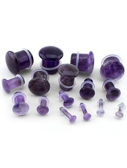 00 Gauge (00G - 10mm) Purple Amethyst Stone Single Flare Plugs/Gauges (1 Pair)