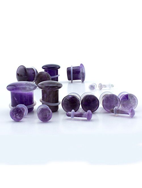 Urban Body Jewelry 00 Gauge (00G - 10mm) Purple Amethyst Stone Single Flare Plugs/Gauges (1 Pair)