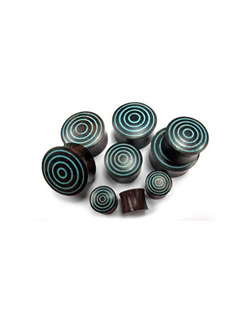 Urban Body Jewelry Pair of 5/8" Gauge (16mm) Target Turquoise Stone Sono Wood Plugs