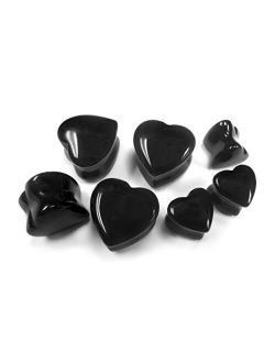 1 Pair of 00 Gauge (00G - 10mm) Black Heart Shaped Stone Plugs - Double Flared