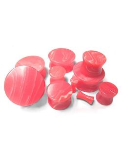 1 Pair of 7/8" Gauge (22mm) Pink Agate Stone Plugs - Double Flare