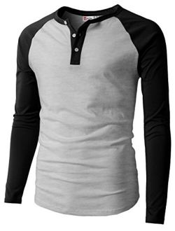 H2H Mens Casual Slim Fit T-Shirts Henley Shirts Raglan Long & 3/4 Sleeve Jersey Baseball T Shirts