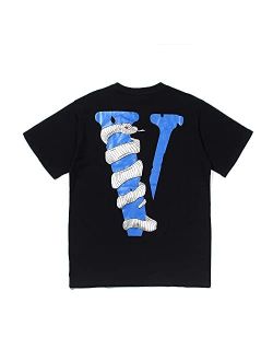 Sevchde Big V T-Shirt Tide Hip Hop Shirt V Letter Graphic Print Casual Fashion Crew Neck Short Sleeve Tee Tops for Men Women