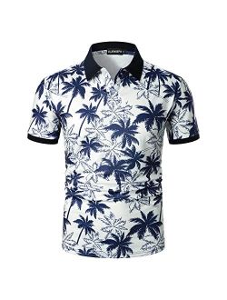 LUJENGEFA Men's Casual Short Sleeve Polo Shirt Summer Holiday Beach Tropical Tops Golf Shirts for Men