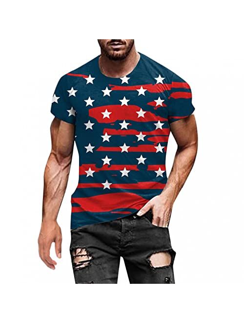 ADUWOAN Stars and Stripes T-Shirt for Mens Summer 4th of July USA Flag Vintage Print Patriotic 4 Day Tee Shirts for Guys