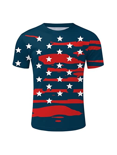 ADUWOAN Stars and Stripes T-Shirt for Mens Summer 4th of July USA Flag Vintage Print Patriotic 4 Day Tee Shirts for Guys