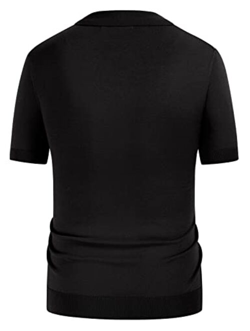 PJ PAUL JONES Mens Short Sleeve Argyle Knitted Polo Shirts Vintage Golf T Shirt for Summer