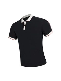 BREAK THE BOUND Men's-Casual 100%-Cotton-Polo Summer-Shirts Knit-Striped - Short Sleeve Sweater Fashion Slim Fit Pullover