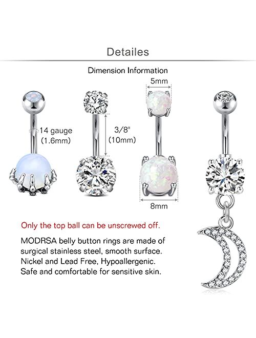 MODRSA Belly Button Ring Surgical Steel Belly Rings for Women Stainless Steel Belly Piercing Jewelry Silver Rose Gold