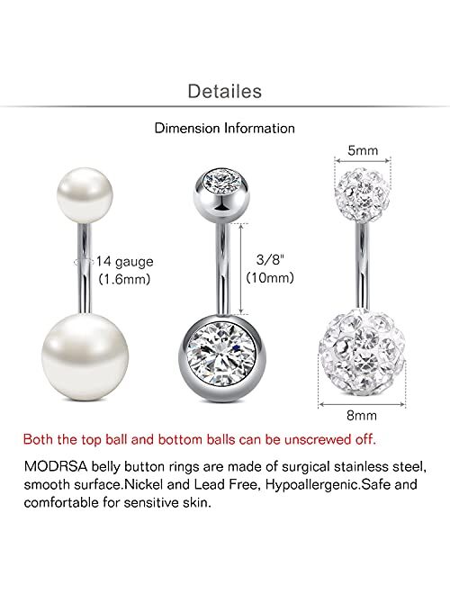 MODRSA Belly Button Ring Surgical Steel Belly Rings for Women Stainless Steel Belly Piercing Jewelry Silver Rose Gold