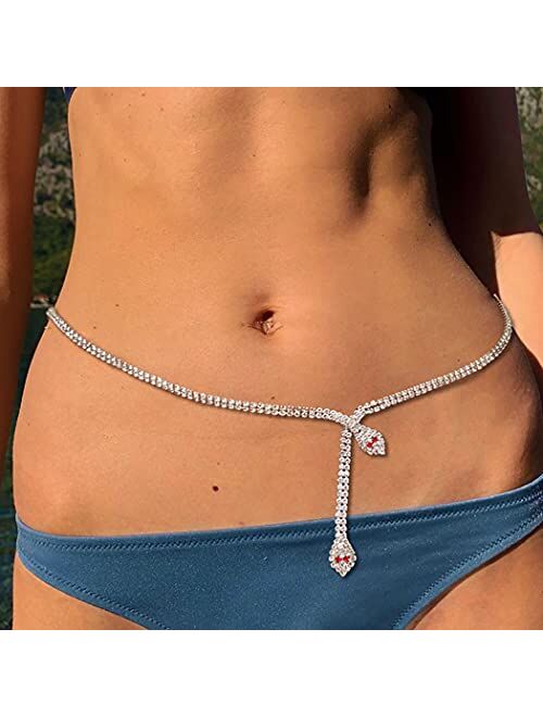 Navoky Rhinestone Waist Chain Silver Belly Body Chains Shiny Crystal Summer Beach Snake Chain Jewelry Accessories for Women and Girls