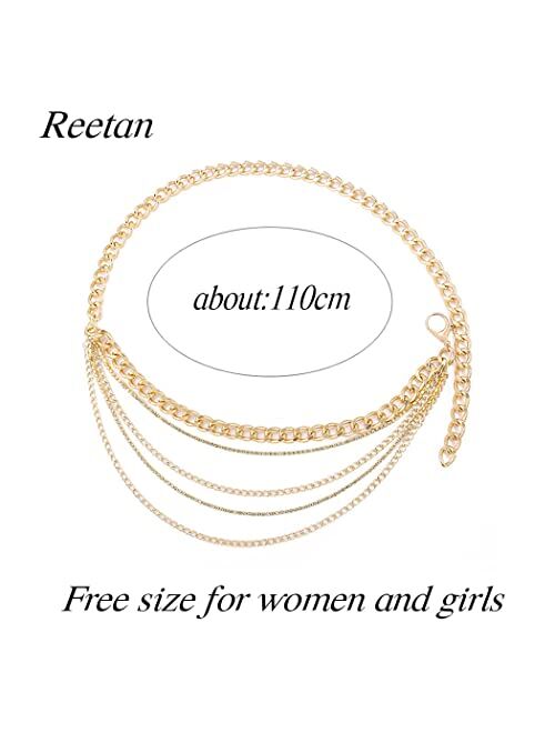 Reetan Boho Crystal Body Chains Layered Waist Chain Rave Belly Chain Party Nightclub Body Jewelry Accessories for Women and Girls (Silver)