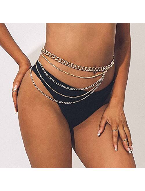Reetan Boho Crystal Body Chains Layered Waist Chain Rave Belly Chain Party Nightclub Body Jewelry Accessories for Women and Girls (Silver)