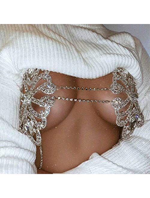 Nicute Rhinestone Body Chain Crystal Bra Bikini Chains Summer Beach Body Jewelry for Women and Girls (Gold)
