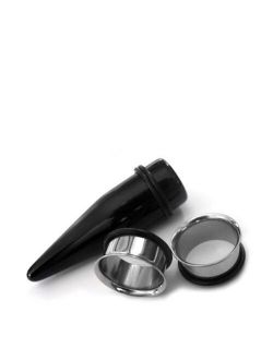 5/8 Gauge Ear Stretching Kit - (16mm) 1 Pair of Steel Plugs & 1 Black Acrylic Taper (3 Pieces)