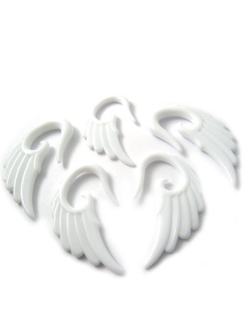 Urban Body Jewelry Pair of 4 Gauge White Angel Wing Spiral Plugs (4G - 6mm) (STP048)