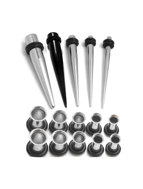 Urban Body Jewelry 15 Piece Steel Taper and Plugs Ear Stretching Kit - Gauge Sizes 2G (6mm), 1G (7mm),0G (8mm), (9mm), 00G (10mm)