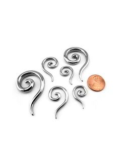 Pair of 8 Gauge (8G - 3mm) 316L Stainless Steel Tail Spirals