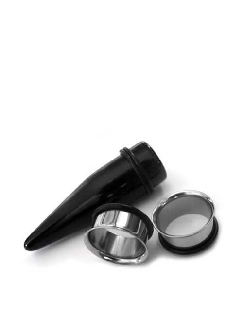 Urban Body Jewelry 1 Inch Gauge Ear Stretching Kit - (25mm) 1 Pair of Steel Plugs & 1 Black Acrylic Taper (3 Pieces)