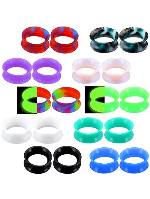 OUFER 20PCS Soft Silicone Ear Gauges Marble Pearlized Flesh Tunnels Plugs Stretchers Expander Double Flared Flesh Tunnels Ear Piercing Jewelry