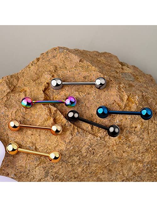 OUFER 6PCS Grade 23 Solid Titanium Tongue Rings Colorful Tongue Barbell Tongue Body Piercing Jewelry
