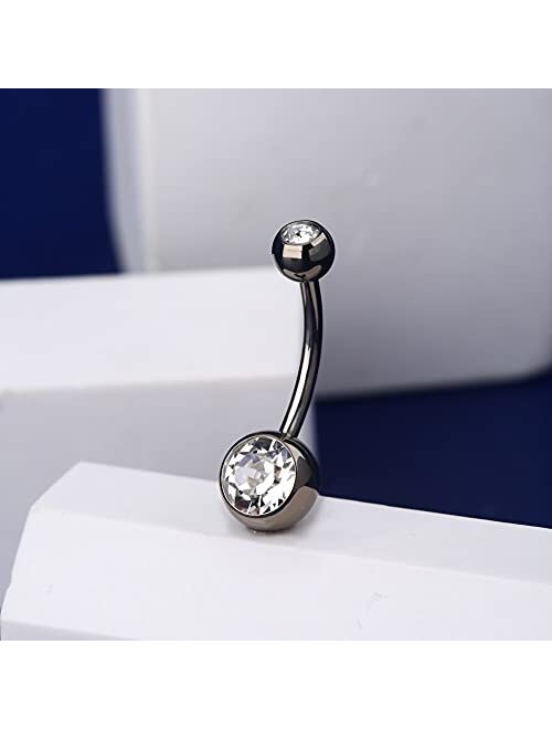OUFER Belly Button Rings G23 Solid Titanium 14G Clear CZ Belly Rings Navel Piercing Jewelry Navel Rings