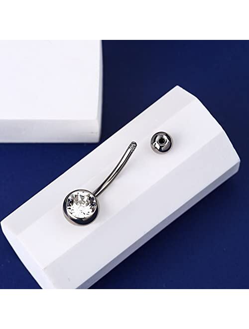 OUFER Belly Button Rings G23 Solid Titanium 14G Clear CZ Belly Rings Navel Piercing Jewelry Navel Rings