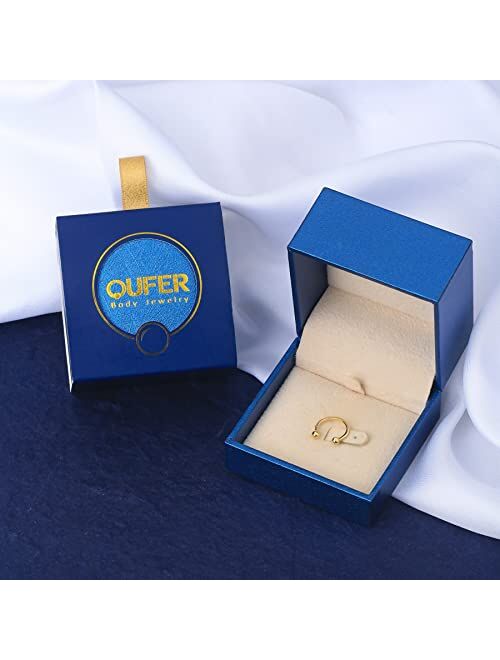 OUFER Gold Septum Piercing Jewelry 16G 14K Solid Gold Nose Septum Horseshoe Hoop Earring Helix Daith Cartilage Earrings