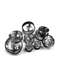 (1 inch ~ 25mm) 1 Pair of Stainless Steel Anchor Tunnel Plugs (STL005)