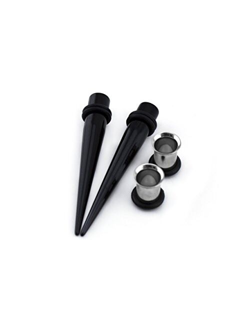 Urban Body Jewelry 6 Gauge Ear Stretching Kit - (6G - 4mm) 2 Black Acrylic Tapers & 2 Steel Tunnels (4 Pieces)