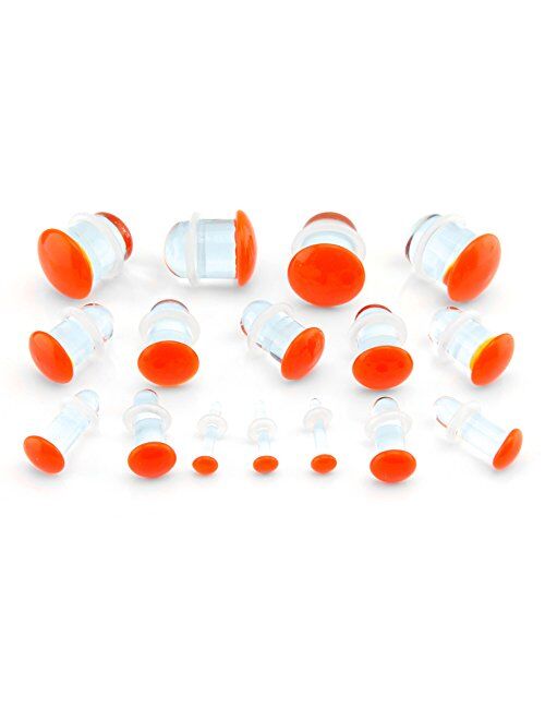 Urban Body Jewelry Orange Color Front Single Flare Glass Plugs (1 Pair - 2 Pieces) Sizes/Gauges