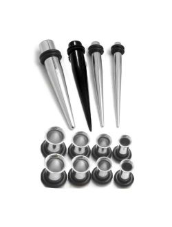 12 Piece Steel Taper and Plugs Ear Stretching Kit - Pairs of Plugs with Single Tapers - Gauge Sizes 1G (7mm),0G (8mm), (9mm), 00G (10mm)