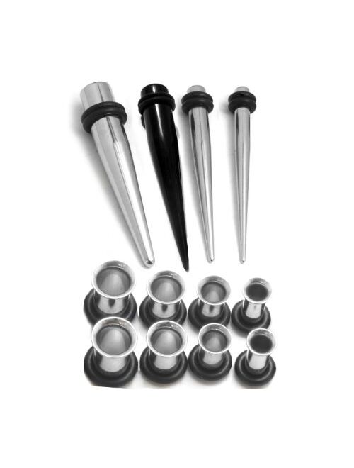 Urban Body Jewelry 12 Piece Steel Taper and Plugs Ear Stretching Kit - Pairs of Plugs with Single Tapers - Gauge Sizes 1G (7mm),0G (8mm), (9mm), 00G (10mm)