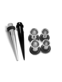 6 Piece Steel Taper and Plugs Ear Stretching Kit - Gauge Sizes (9mm), 00G (10mm)