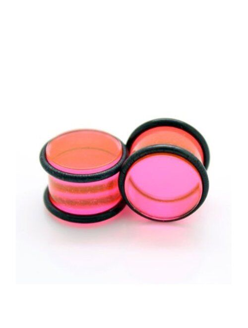 Urban Body Jewelry 6G Pink Transparent Acrylic UV Double O-Ring Ear Plugs Gauges (6G - 4mm) Sold as a Pair (AC043)