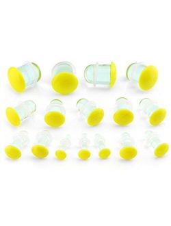 Yellow Color Front Single Flare Glass Plugs/Gauges (1 Pair - 2 Pieces)