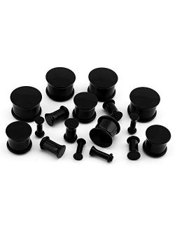 00G Black Acrylic Single Flare Ear Plugs Gauges (00G - 10mm) 2 Pieces (AC124)