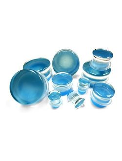 1 Pair of 5/8" Gauge (16mm) Pacific Blue Glass Plugs - Single Flare