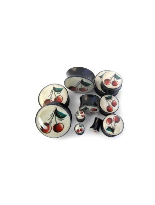 Urban Body Jewelry Pair of 00 Gauge (00G - 10mm) Vintage Cherry Plugs - Double Flare (AC188)