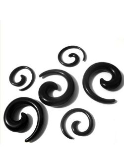 Pair of 0 Gauge Black Ear Spirals Plugs (0G - 8mm) (STP003)