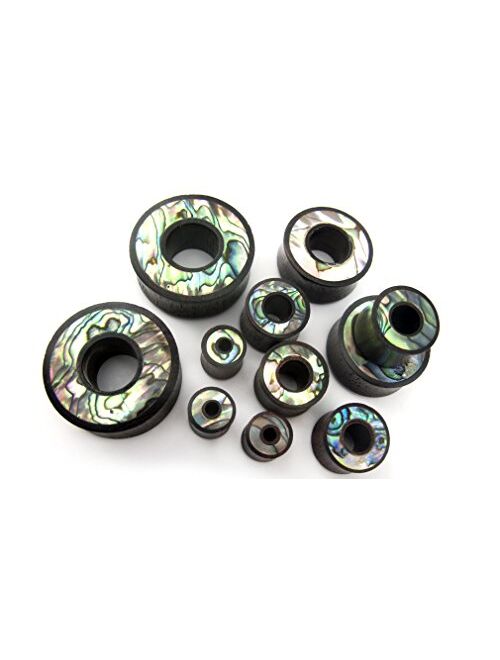 Urban Body Jewelry Pair of 1 & 1/8" Inch (29mm) Sono Wood Tunnel Plugs with Abalone Shell Inlay