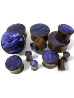Pair of 6 Gauge Wood Plugs with Purple Resin Inlay (6G - 4mm) - Double Flare (WD066)